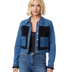 Jessica Simpson Faux Black Sherpa Shearling Denim Trucker Jacket Womens Size 1x